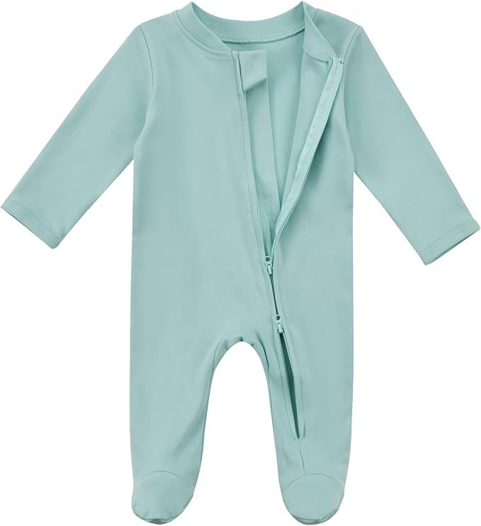 Aablexema Baby Organic Cotton Footed Pajamas Zip Up Preemie Newborn One Piece Long Sleeve Onesie Pjs