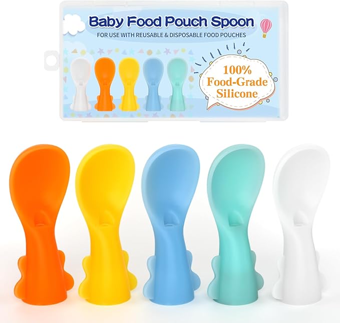 Infant Feeding Essentials & Baby Food Pouches Attachable Toppers: Seamless, Non-Drip Spoons for Baby's Diet, Compatible with Assorted Pouch Forms, Perfect for Infants 3+ Months, Pack of 5
