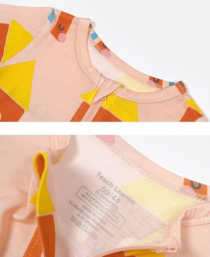 Teach Leanbh Baby Boys Girls 2 Pack Bamboo Viscose Pajamas with Mitten Cuffs 2 Way Zipper Long Sleeve Romper Sleep and Play