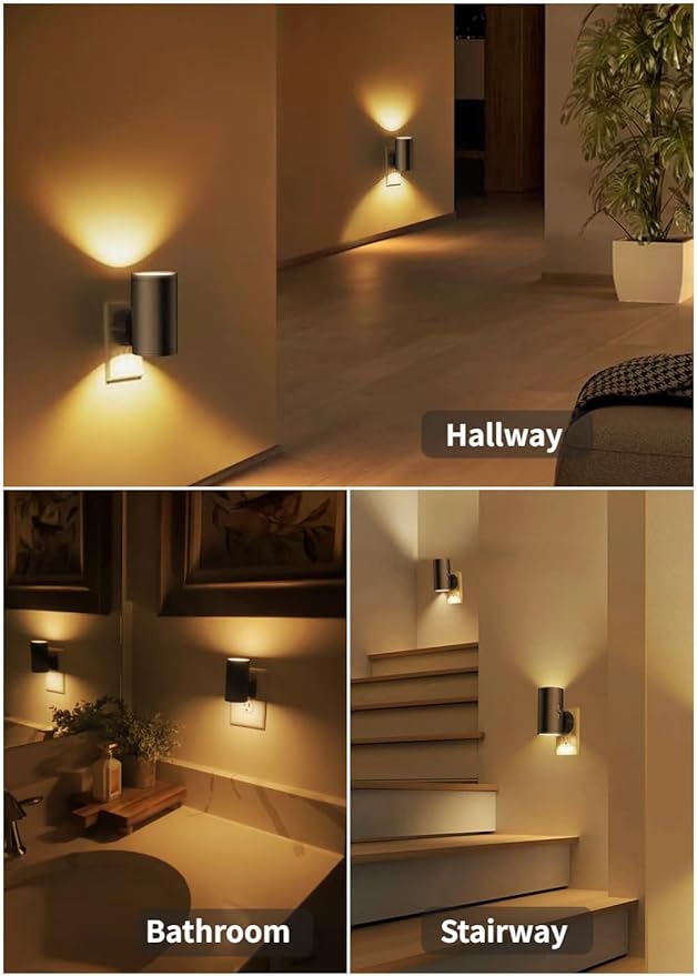 LED Night Lights Plug into Wall,Dusk to Dawn Sensor Night Light,0-300LM Adjustable Brightness,Warm White 2700K,Dimmable Night Lights for Kitchen Hallway Bedroom Bathroom 4 Pack