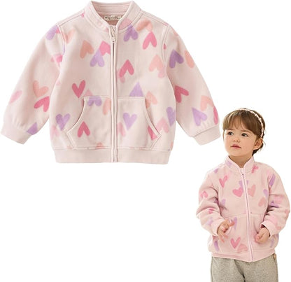 DAVE&BELLA Toddler Printed Polar Fleece Jacket, Zip Up Lightweight Outerwear for Kids Boys Girls Fall Spring Coat 2-9 Years
