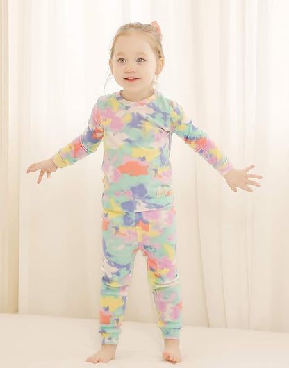 VAENAIT BABY 12M-12Y Toddler Kids Boys Girls 100% Cotton Marbling Tiedye Sung Fit Sleepwear Pajamas 2pcs Pjs Set