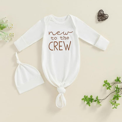 Newborn Boy Girl Coming Home Outfit Baby Infant Sleeper Gown Nightgown Outfits Cute Fall Winter Pajamas and Hat