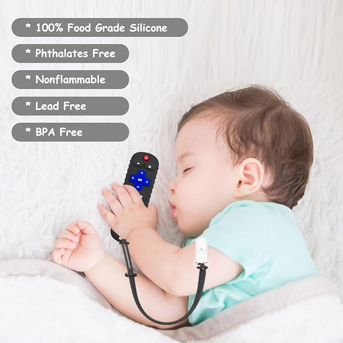 SOLIFEGOBLE 2 Pack Toy Remote for Baby,Silicone Remote Teether for Babies,Baby TV Remote Toys,Infant Chew Toys for Babies Chew Toys (Black + Pink)