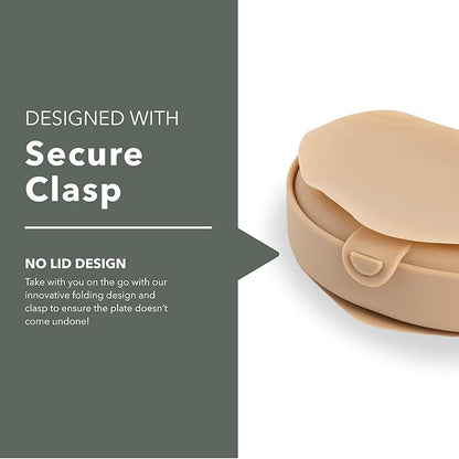 Miniware Baby Travel Plate with Suction - Foldable Silicone Baby Travel Essential to Promote Self-Feeding - Dishwasher Safe, BPA Free, Silicone Baby Plate for On The Go - Almond Butter Silifold