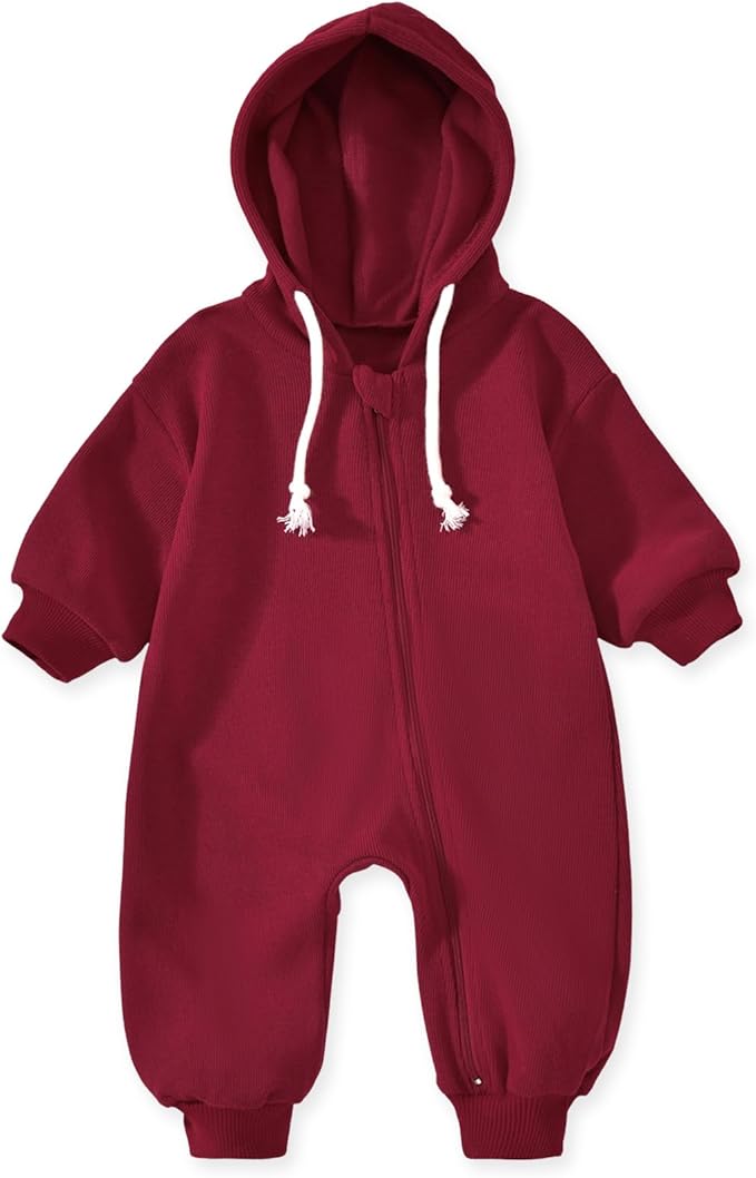Unutiylo Unisex Baby Boys Girls Long Sleeve Infant Baby Zipper Hooded Jumpsuits Romper Loose Outfit Clothes