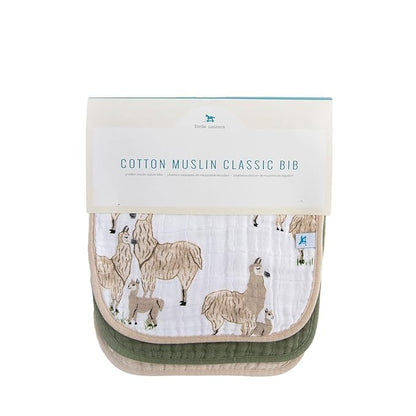 Little Unicorn Premium Classic Bib 3 pack | Adjustable as baby grows | Soft fabric on skin | Great for first time eaters (Llama Llama)