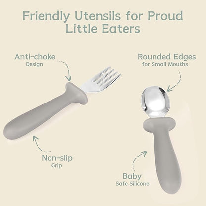 Toddler Forks and Spoons Set, 6 Pack Kids Silverware with Silicone Hand, 18/8 Stainless Steel Children Safe Toddler Utensils, BPA Free, Dishwasher Safe