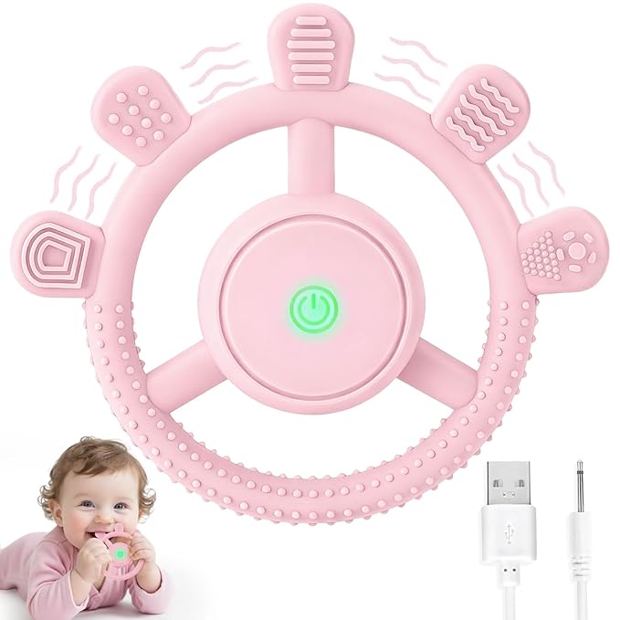 Vibrating Teether for Baby, Sensory Chew Toys for Autistic Children & Teething Toys for Babies 6-18 Months, USB Chargeable & 3X Vibration Settings. Toddler Travel Essential, Autism Sensory Products