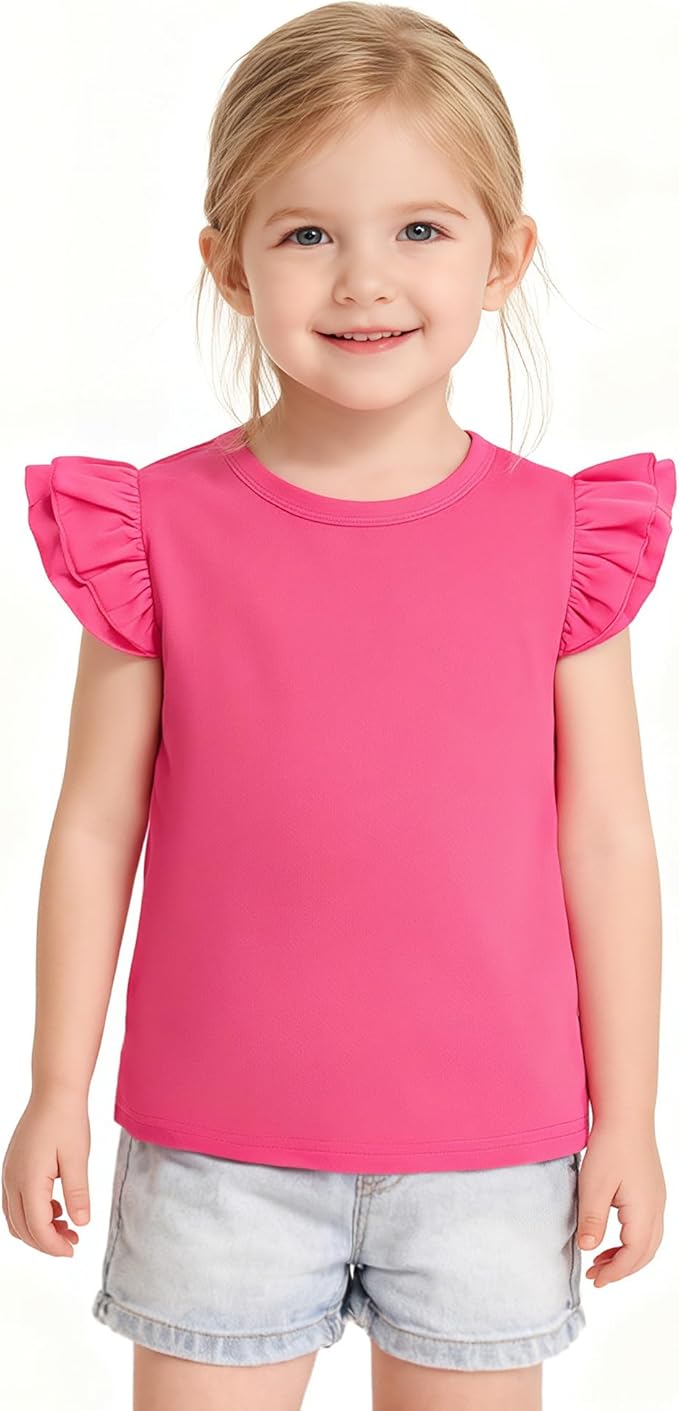 12M-14Y Toddler Baby Girls T Shirt Solid Color Blouse Ruffle Top Cotton Casual Tees Plain Shirt