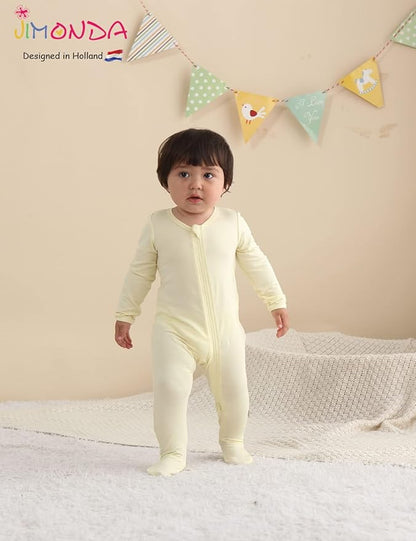 Jimonda Bamboo Baby Pajamas,Unisex Boys Girls One-Piece Footies,Long Sleeve Sleepers 2-Way Zip closure Romper