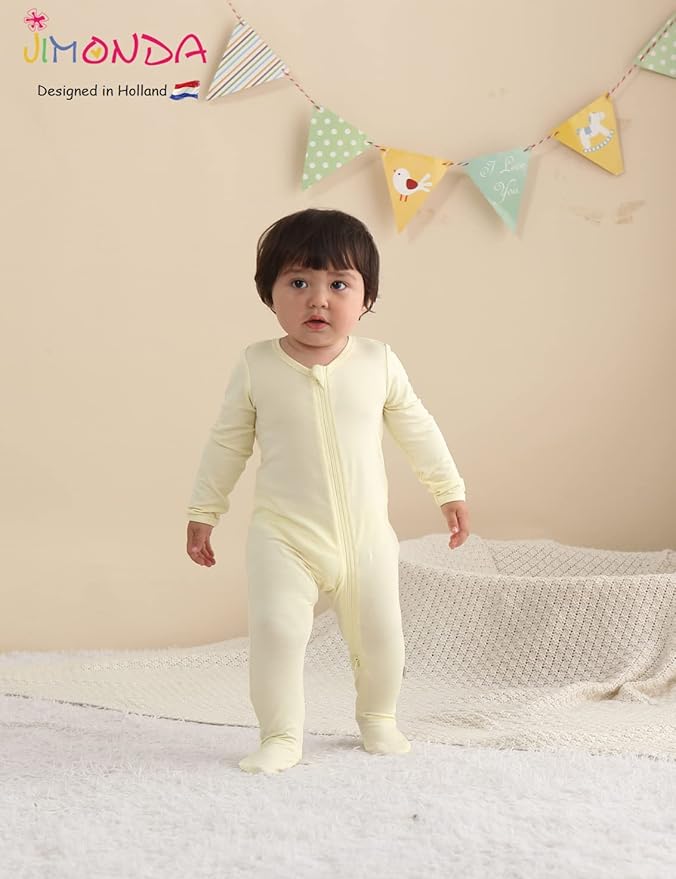 Jimonda Bamboo Baby Pajamas,Unisex Boys Girls One-Piece Footies,Long Sleeve Sleepers 2-Way Zip closure Romper