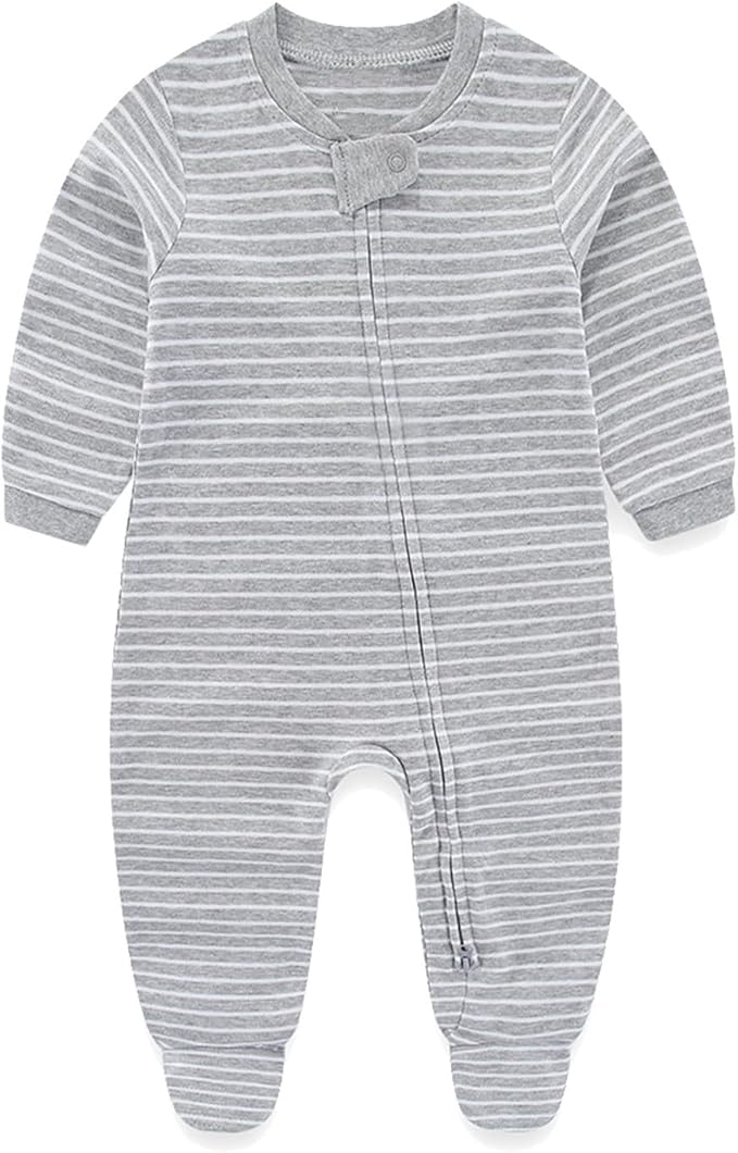 Baby Girls Boys Footed One-Piece Romper Cotton Long Sleeve Jumpsuit Zip Front Footie Romper 0-12 Month