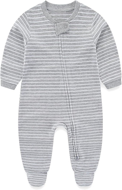 Baby Girls Boys Footed One-Piece Romper Cotton Long Sleeve Jumpsuit Zip Front Footie Romper 0-12 Month