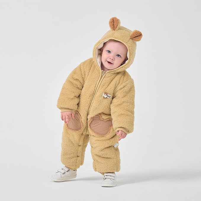 JiAmy Baby Fleece Snowsuit Newborn Hooded Winter Outfits Infant Boys Girls Hooded Zipper Jumpsuit Romper