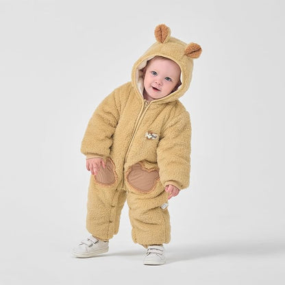 JiAmy Baby Fleece Snowsuit Newborn Hooded Winter Outfits Infant Boys Girls Hooded Zipper Jumpsuit Romper