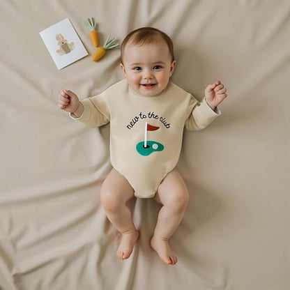 Newborn Baby Boy Fall Outfit Romper Golf Court Embroidery Long Sleeve Onesie Jumpsuit Bodysuit Cute Infant Clothes