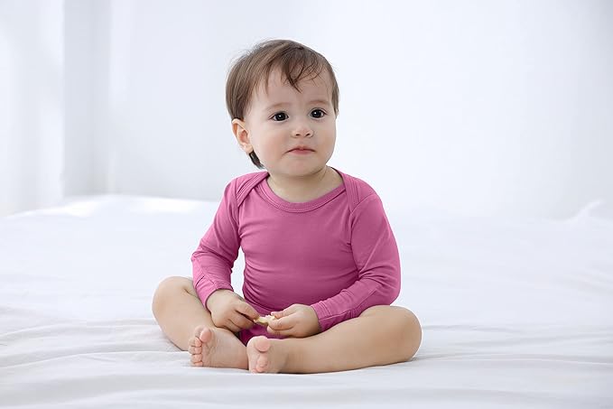 GUISBY Unisex Baby Rayon of Bamboo Snap Bodysuits, Long Sleeve with Mittens Cuffs Bodysuit