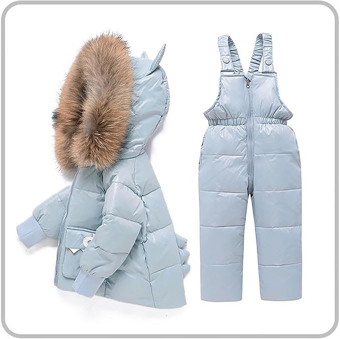 Kids 2 Piece Snowsuit Sets Girls Boys Winter Cute Hooded Puffer Jacket Snow Pants Snowboard Skiing Sets Insulated