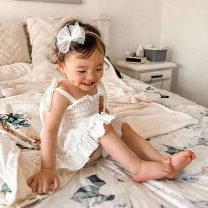 Newborn Baby Girl Bodysuit Sleeveless Halter Frill Romper One-piece Jumpsuit with Headband Summer Clothes Set