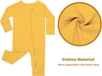 GUISBY Cotton Sleepers Footless Pajamas with Zipper and Mittens Long Sleeve Rompers for Baby