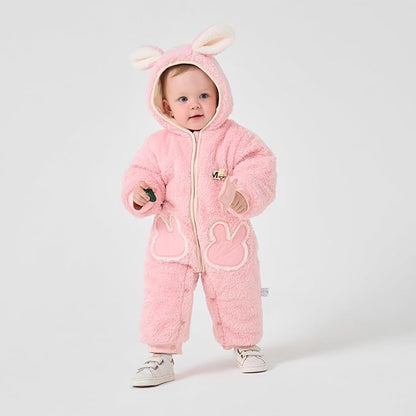 JiAmy Baby Fleece Snowsuit Newborn Hooded Winter Outfits Infant Boys Girls Hooded Zipper Jumpsuit Romper
