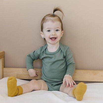 Woolino 100% Superfine Merino Wool Baby Bodysuit - Long Sleeve Bodysuit for Boy and Girl - Tagless Neck Bodysuit for Unisex