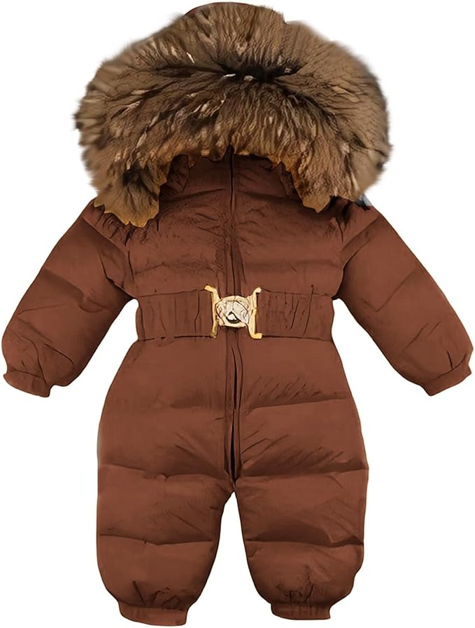 Baby Snowsuit Newborn Winter Heavyweight Water-Resistant Thickened Warm Ski Jacket Cozy Outdoor Hooded One Piece Suit