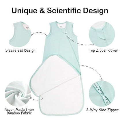Supersoft Rayon Made from Bamboo Sleep Sack 18-24 Months 0.5 Tog Lightweight Toddler Sleep Sack 2t Baby Wearable Blanket with 2-Way Zipper Summer Unisex Sleeping Bag for Babies (2 Pack) Green & Gray