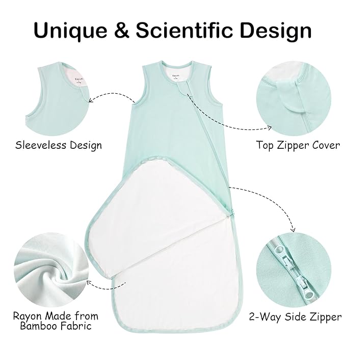 Supersoft Rayon Made from Bamboo Sleep Sack 18-24 Months 0.5 Tog Lightweight Toddler Sleep Sack 2t Baby Wearable Blanket with 2-Way Zipper Summer Unisex Sleeping Bag for Babies (2 Pack) Green & Blue