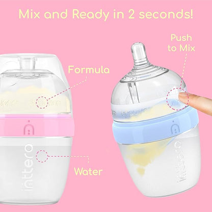 INTTERO Baby Bottles with Built-in Formula Dispenser, Anti-Colic Wide Neck Design for Newborn Feeding and Everyday Baby Essentials, 9 Oz Medium Flow (2 Pack), Cute Pink