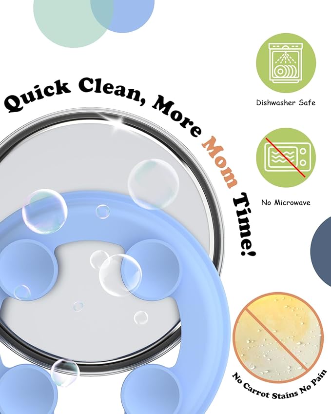 8" Stainless Steel Baby Suction Plate, Toddler Plates with Removable Silicone Sleeves, Non Toxic Unbreakable Led Weaning Supplies Kids Snack Dishes Set of 4, Sage Blue Gray Navy