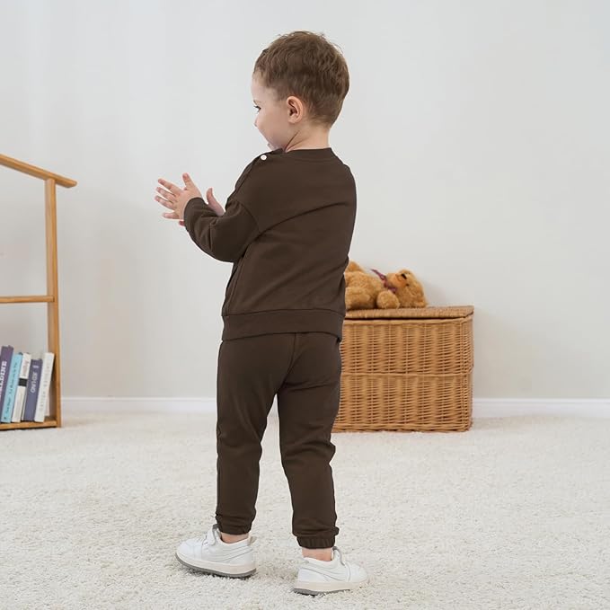 Fullfamous Baby and Toddler Boys 100% Cotton 2 Piece Long Sleeve Sweatshirt and Sweatpant Jogger Pants Set Newborn-4T