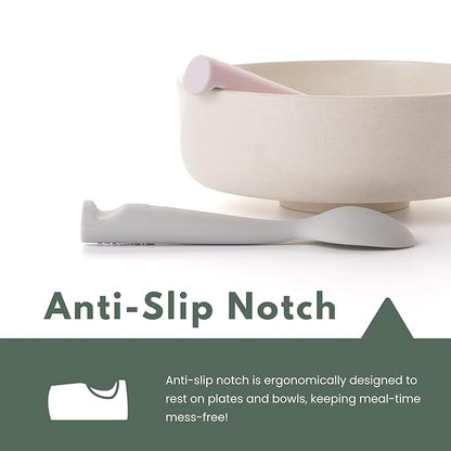 Miniware Silicone Baby Spoon for Training - BPA Free Baby Utensils - Baby Spoons Self Feeding 6 Months | 100% Food Grade Silicone - Modern & Dishwasher Safe Toddler Spoons (Grey and Cotton Candy)