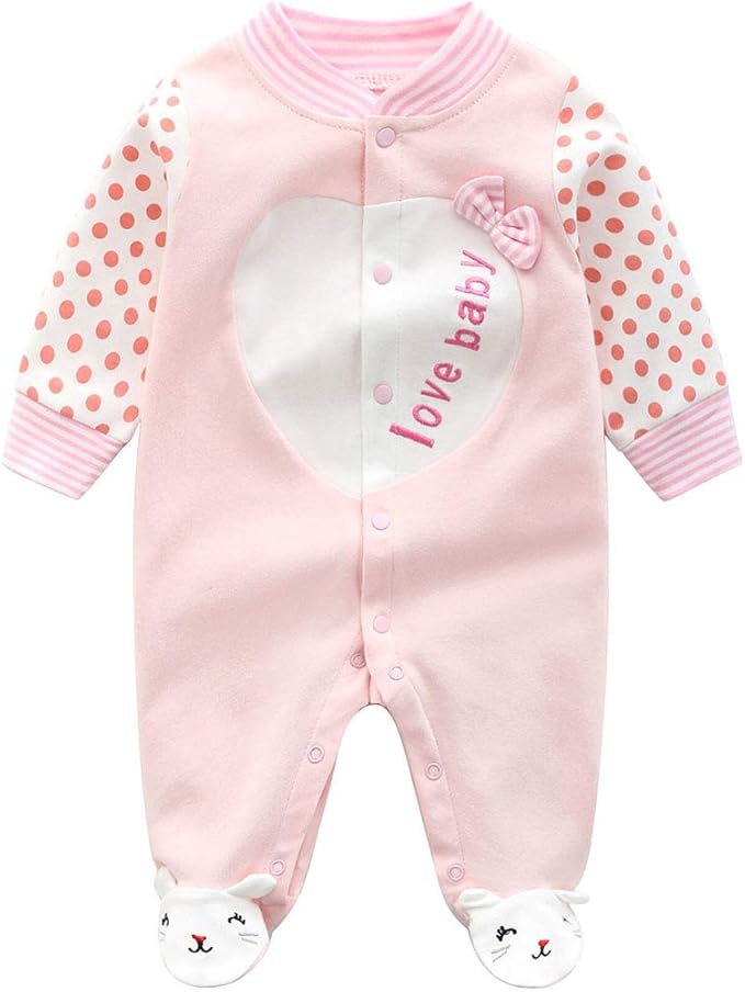 Baby One Piece Romper Soft Cotton Sleepwear Footed Jumpsuit for 0-12 Month Infant