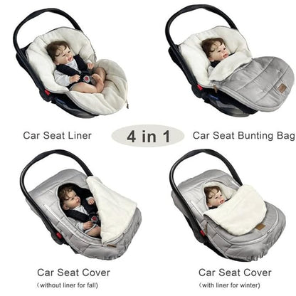 funlife Car Seat Bunting Bag Set, Cover for Spring Fall, Front Height Adjustable Waterproof Infant Carseat Bunting Bag for Winter, for Harsh Winter Use Car Seat Cover and Bunting Bag Together,Grey