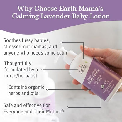 Earth Mama Calming Lavender Baby Lotion for Dry Skin, Calendula Cream for Newborn Skin Care, Organic Moisturizer for Children with Aloe Juice, Rooibos, & Shea Butter, Lavender Lotion, 8 Fl Oz