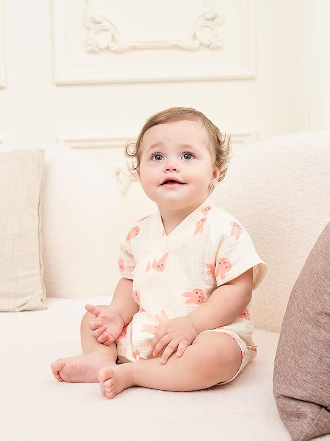 BINIDUCKLING Baby Kimono Robes Cotton Muslin Romper Clothes Newborn - 24 Months