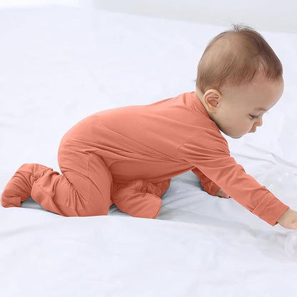Baby Boy Footed Pajamas with Mittens,Rayon Made from Bamboo Sleepers, 2 Way Zipper Long Sleeve Pjs