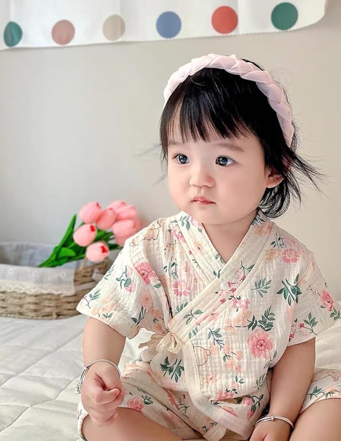 BINIDUCKLING Baby Kimono Robes Cotton Muslin Romper Clothes Newborn - 24 Months