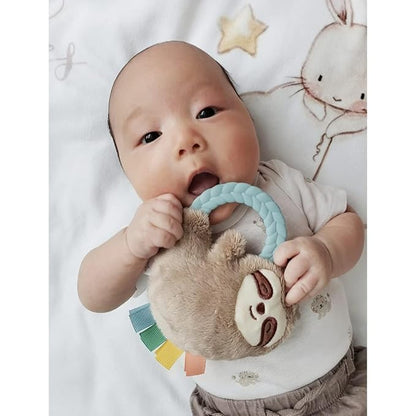 Itzy Ritzy - Ritzy Rattle Pal with Teether - Baby Teething Toy Features A Minky Plush Character, Gentle Rattle Sound & Soft Teether Toy for Newborn (Sloth)