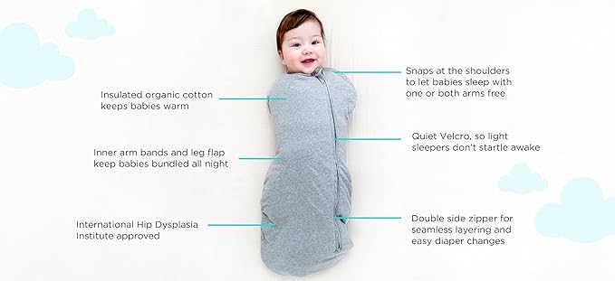Happiest Baby Sleepea Comforter Swaddle - 100% Organic Cotton Baby Swaddle Blanket - Doctor Designed Promotes Healthy Hip Development (Ivory Wildflowers, Small)