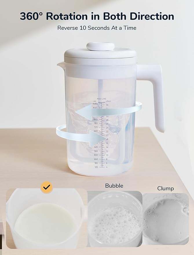 Electric Formula Pitcher, 36 oz Baby Formula Mixing Pitcher, Automatic Baby Formula Mixer, Bidirectional Stirring Breastmilk Pitcher, Locking Lid Smooth Formula Maker Milk Storage for Fridge（White)