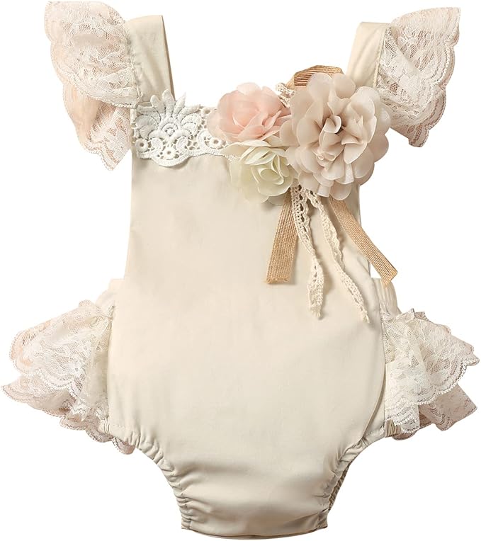 Sasaerucure Infant Baby Girl Summer Outfits Sleeveless Dress Romper Lace Tutu Onesie One Piece Ruffle Bodysuit
