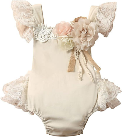 Sasaerucure Infant Baby Girl Summer Outfits Sleeveless Dress Romper Lace Tutu Onesie One Piece Ruffle Bodysuit