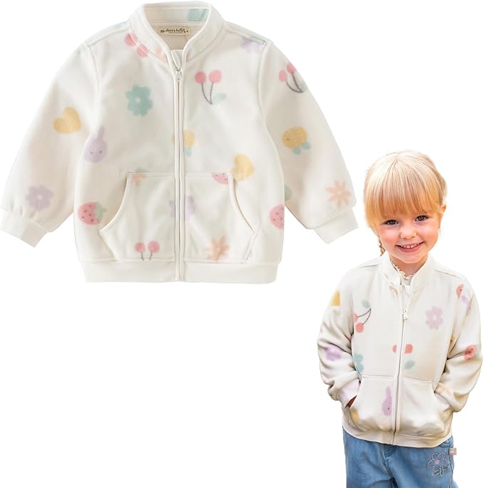 DAVE&BELLA Toddler Printed Polar Fleece Jacket, Zip Up Lightweight Outerwear for Kids Boys Girls Fall Spring Coat 2-9 Years