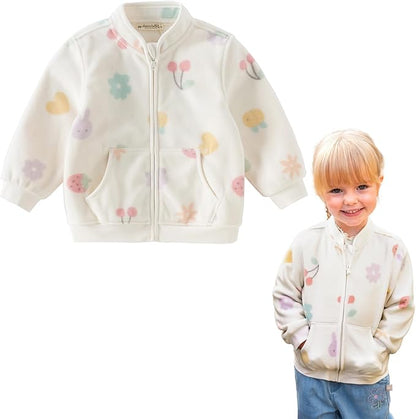 DAVE&BELLA Toddler Printed Polar Fleece Jacket, Zip Up Lightweight Outerwear for Kids Boys Girls Fall Spring Coat 2-9 Years