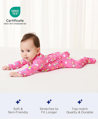 Bamboo Viscose Baby Girl Footie Pajamas, Newborn Sleepers Infant Onesie, 2-Way Zipper Footed Pjs