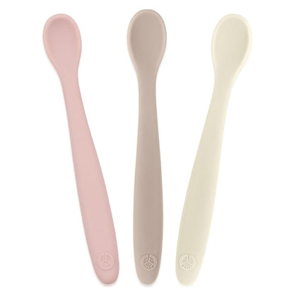WeeSprout Silicone Baby Spoons - First Stage Infant Feeding Utensils With Soft-Tip, Bendable Kitchenware for Parent & Self-Feeding, Ultra-Durable, Dishwasher Safe, Travel Case, Set of 3