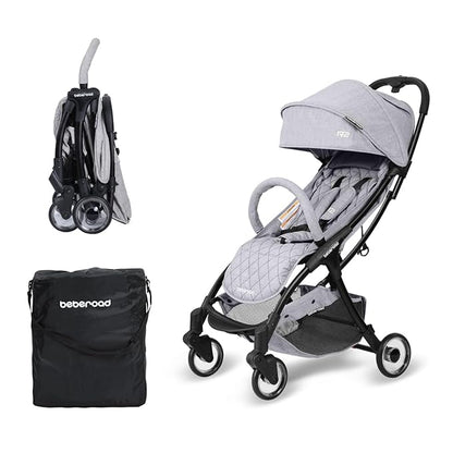 Beberoad Love R2 Small Travel Stroller Compact Strollers Foldable Lightweight Baby Stroller for Airplane, Infant with Adjustable Backrest, Cup Holder and Waterproof Canopy, Gray